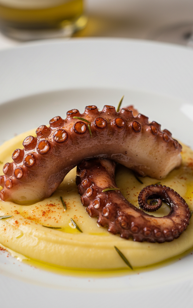 Polpo arrosto su crema di patate