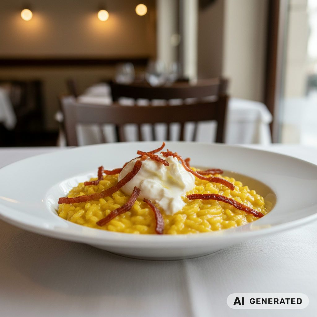 Risotto con zafferano, speck e burrata